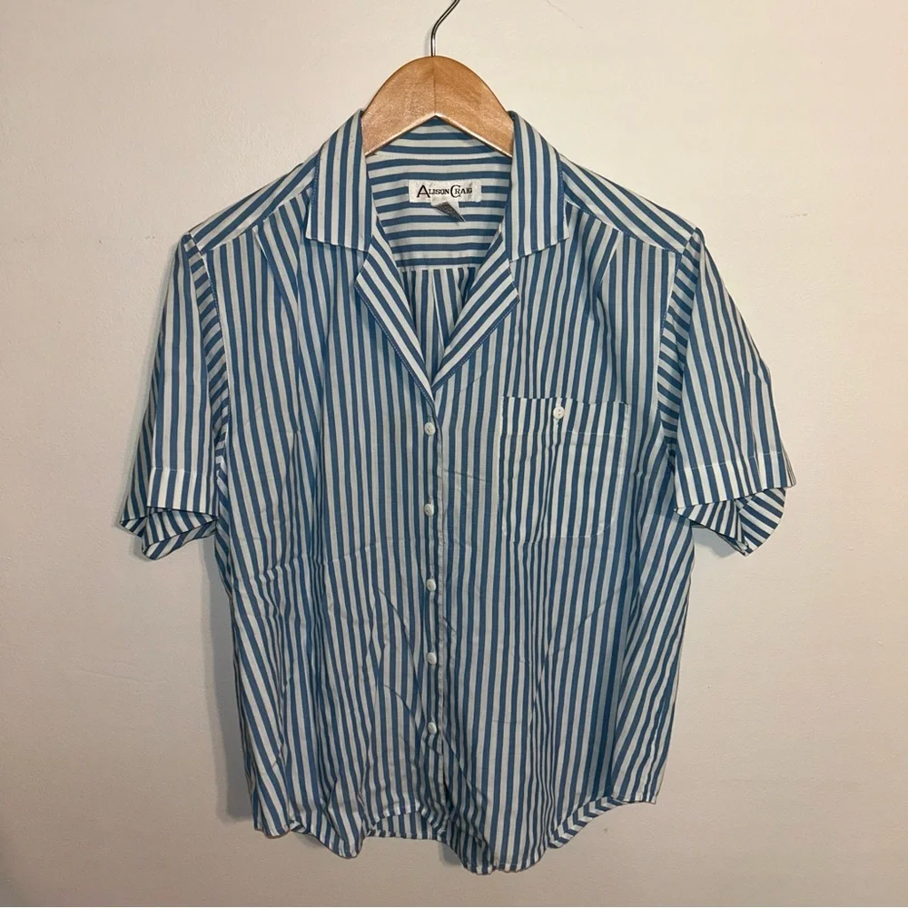 VTG Alison Craig Blue White Stripe Nautical Button Down Top Size 16